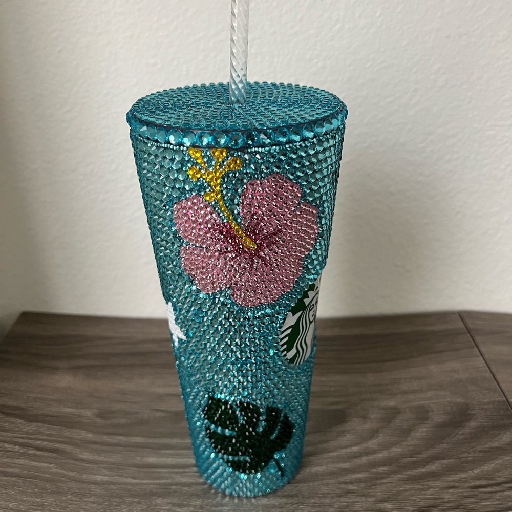 Starbucks Studded Custom Venti Tumbler Hawaii Floral Monstera - Picture 2 of 6